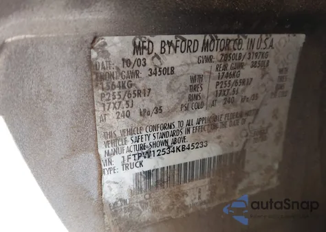 2004 Ford F-150 Lariat/Xlt from USA, damaged, VIN 1FTPW12534KB45233